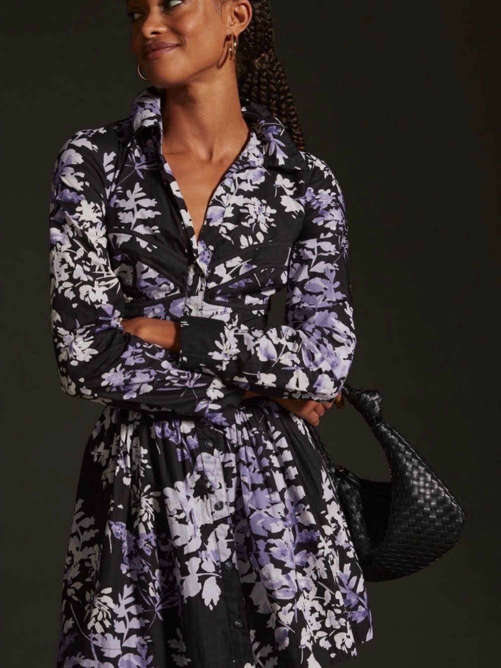 By Anthropologie Purple Floral Corset Collared Shirt Dress Size 8 - Picture 4 of 10